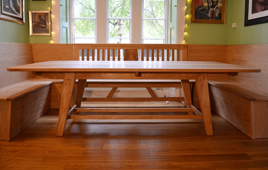 hand crafted bench and table