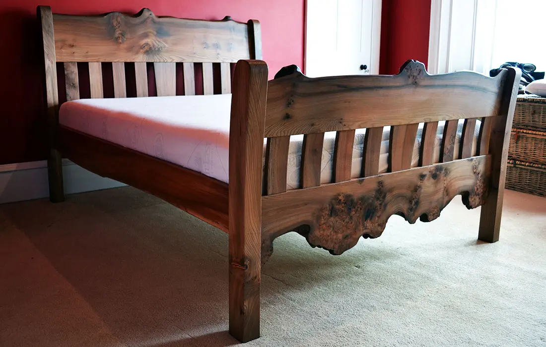 hand crafted wooden bed