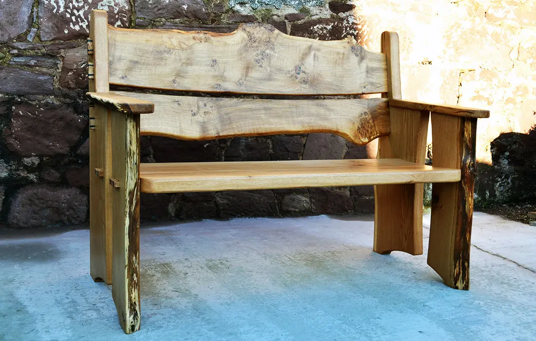 hand crafted wooden park bench