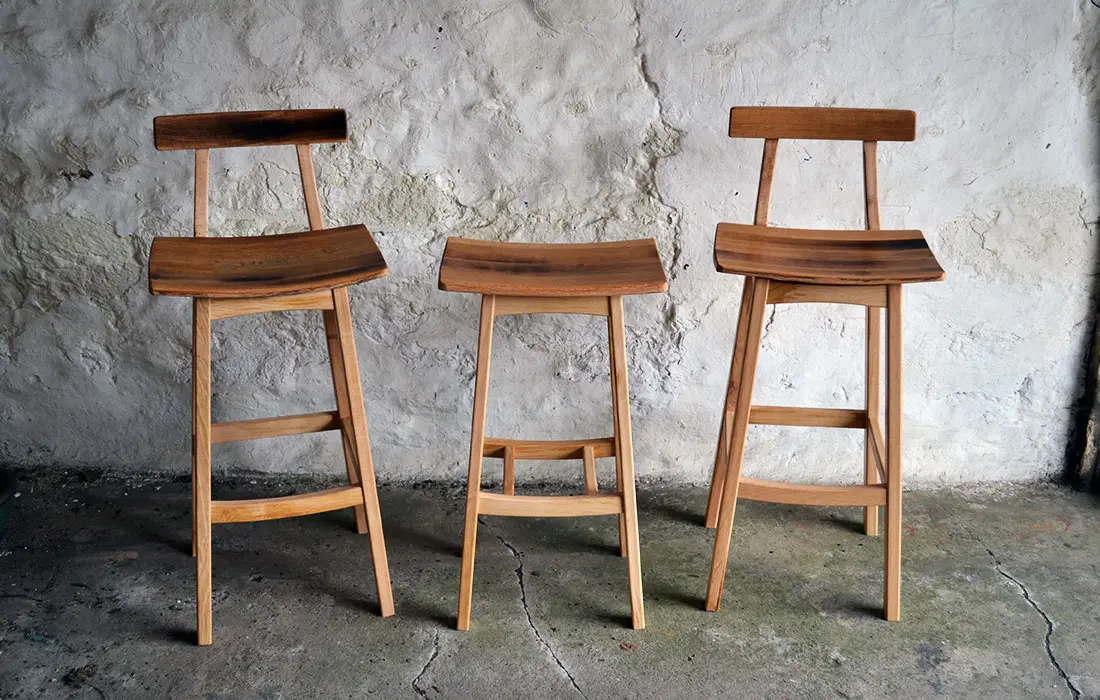 hand crafted wooden stools table
